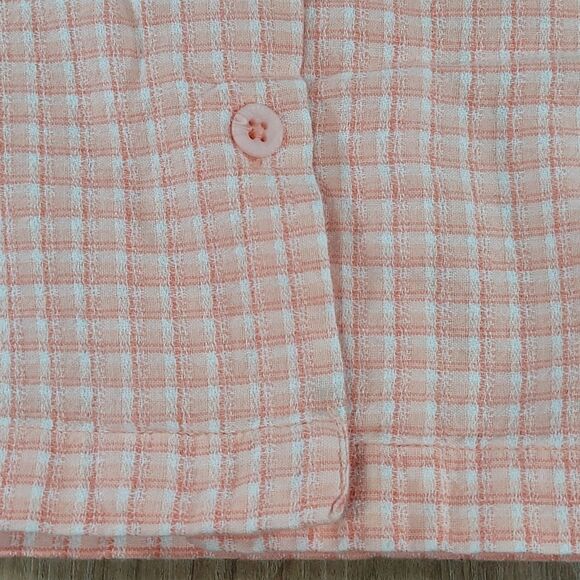 🔺️Columbia Peach Plaid Button Front Short Sleeve Shirt Medium - Picture 8 of 12
